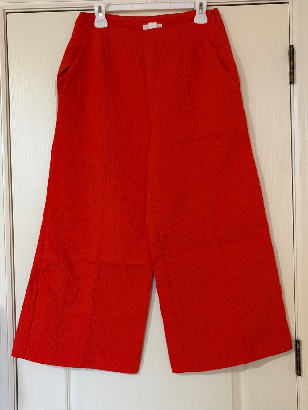 Bright Red/Orange Wide-Leg Cropped Pants